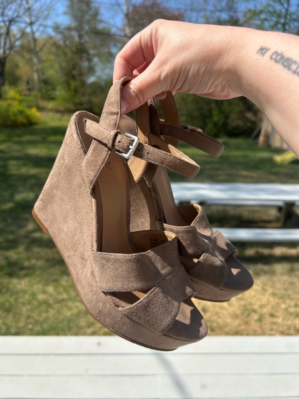 Women’s Suede Wedge Sandals - Taupe